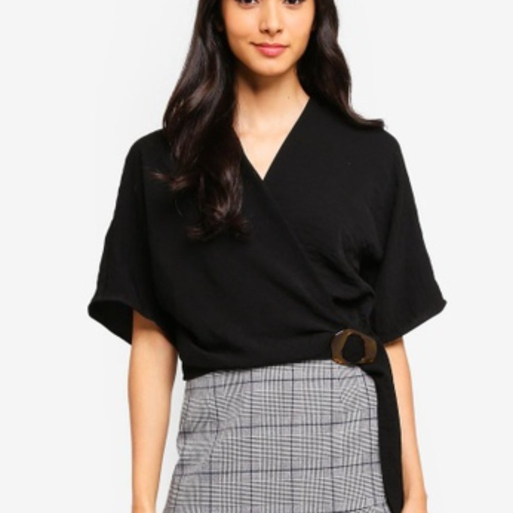 Topshop Black Wrap Blouse